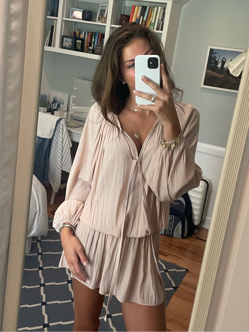Ramy Brook Blush Pink Long-Sleeve Mini Dress - Picture 1 of 8